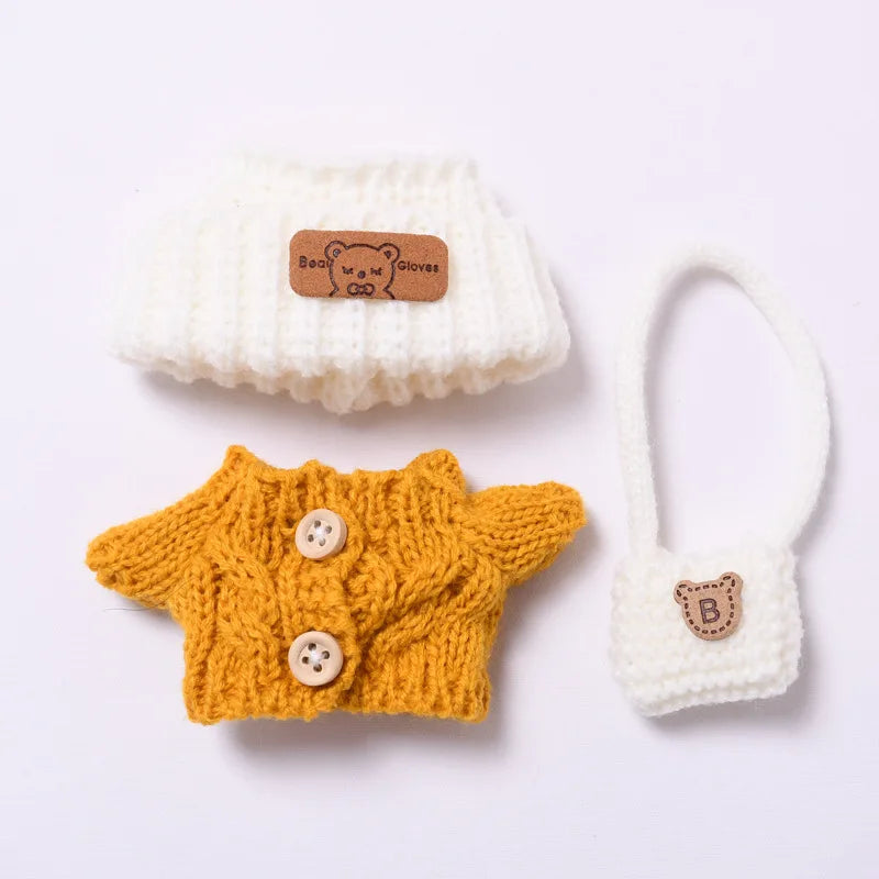 Doll Clothes Outfit Accessories For Korea Kpop EXO 17cm Labubu V2 V1 Winter Strawberry Love Sweater Anti freeze Kid Toy Gift