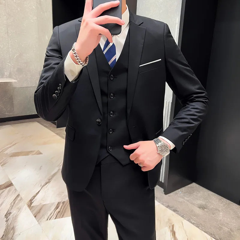 Men's High-Quality 3-Piece Business Casual Wedding Suit Vest Trousers Set Handsome Fashion Banquet Clothing S-6XL