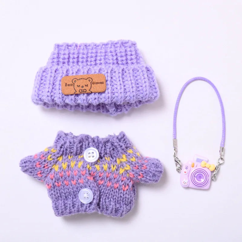 Doll Clothes Outfit Accessories For Korea Kpop EXO 17cm Labubu V2 V1 Winter Strawberry Love Sweater Anti freeze Kid Toy Gift