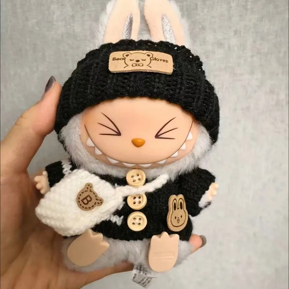Doll Clothes Outfit Accessories For Korea Kpop EXO 17cm Labubu V2 V1 Winter Strawberry Love Sweater Anti freeze Kid Toy Gift