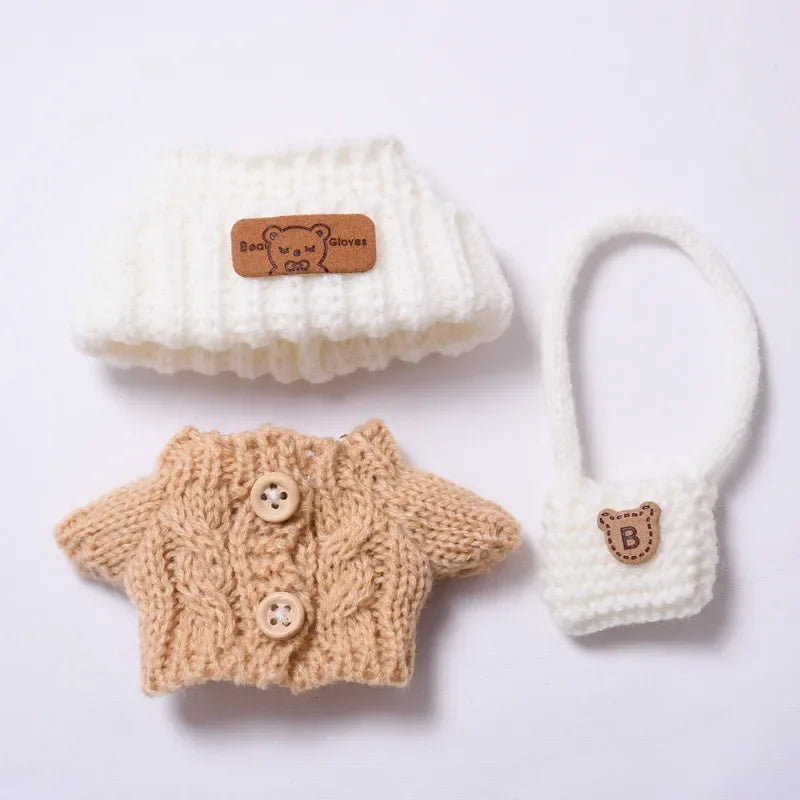 Doll Clothes Outfit Accessories For Korea Kpop EXO 17cm Labubu V2 V1 Winter Strawberry Love Sweater Anti freeze Kid Toy Gift