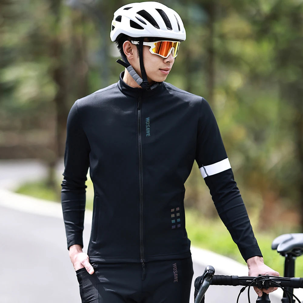 YKYWBIKE WINTER JACKET Thermal Fleece Men Cycling jacket Long Sleeve Cycling Bike Clothing black 사이클링 겨울 재킷