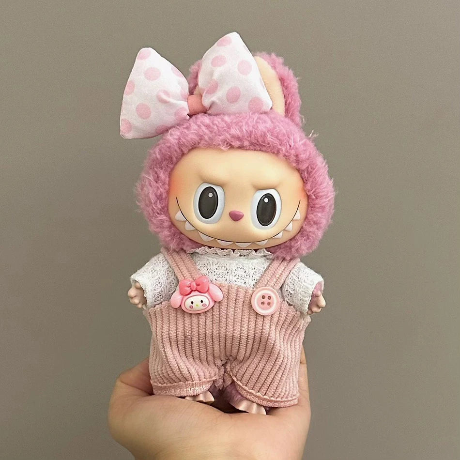 17cm Mini Plush Doll'S Clothes Outfit Accessories For Korea Kpop Exo Labubu II Idol Dolls Sitting Party Plaid overalls Clothing