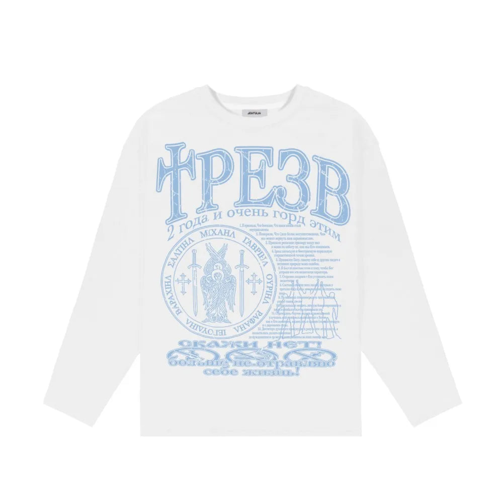 Oversized Men's Clothing Streetwear Sober Print Autumn Hip Hop Korean Long Sleeve Y2k Tops Tee Cotton Graphic Unisex Tshirt Goth