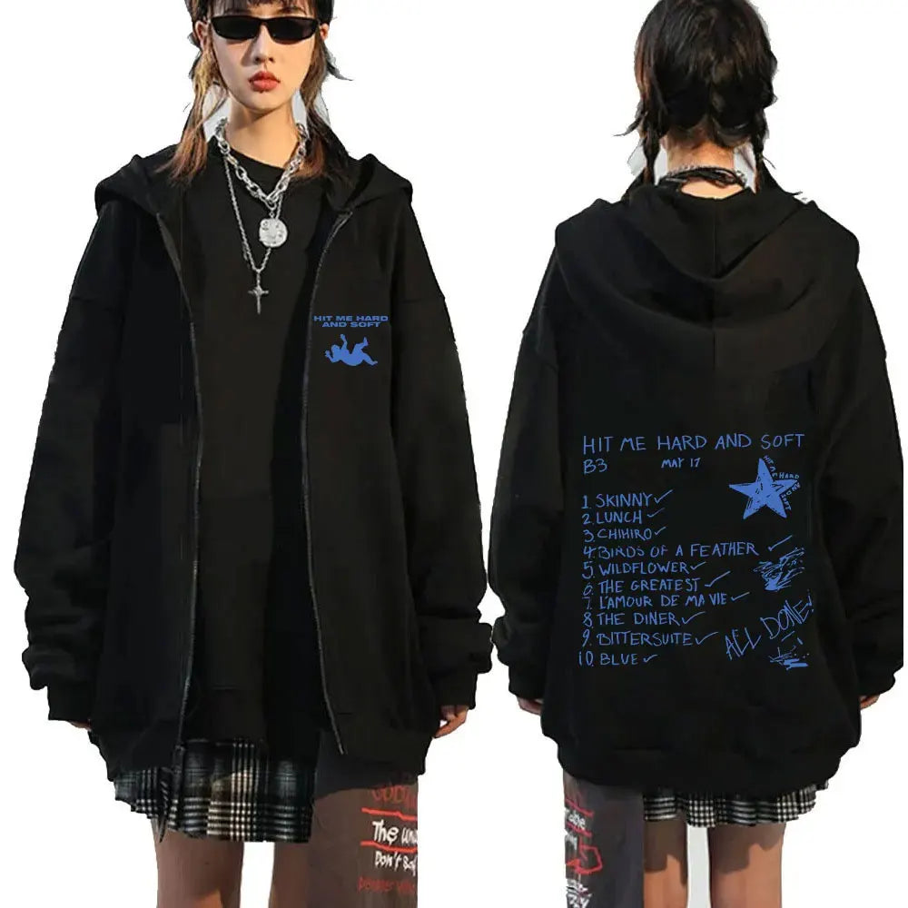 Hit Me Hard and Soft 2025 Tour Zipper Hoodies Fans Gift Men Women Clothing Pullovers Fashion Hip Hop Zip Up Sweatshirts Jackets