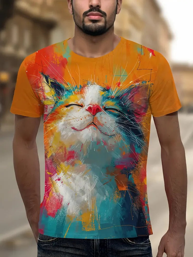 Fashion Sketch Animal Graphic Men T-Shirts Cats 3D Print Oversize Short Sleeve T-Shirt O-Neck Casual Men Women T-Shirt Clothing
