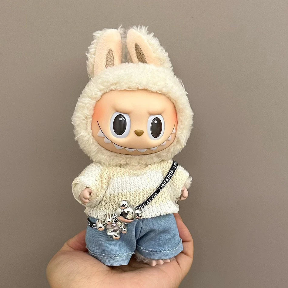 17cm Mini Plush Doll'S Clothes Outfit Accessories For Korea Kpop Exo Labubu II Idol Dolls Sitting Party Plaid overalls Clothing