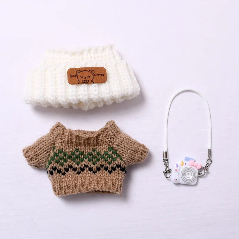 Doll Clothes Outfit Accessories For Korea Kpop EXO 17cm Labubu V2 V1 Winter Strawberry Love Sweater Anti freeze Kid Toy Gift