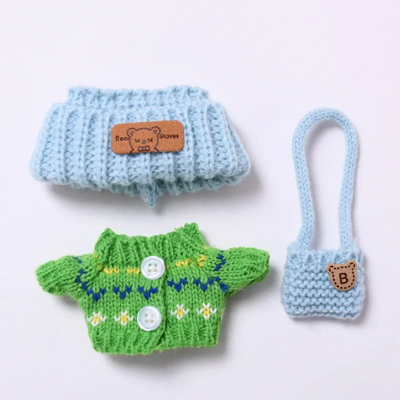 Doll Clothes Outfit Accessories For Korea Kpop EXO 17cm Labubu V2 V1 Winter Strawberry Love Sweater Anti freeze Kid Toy Gift