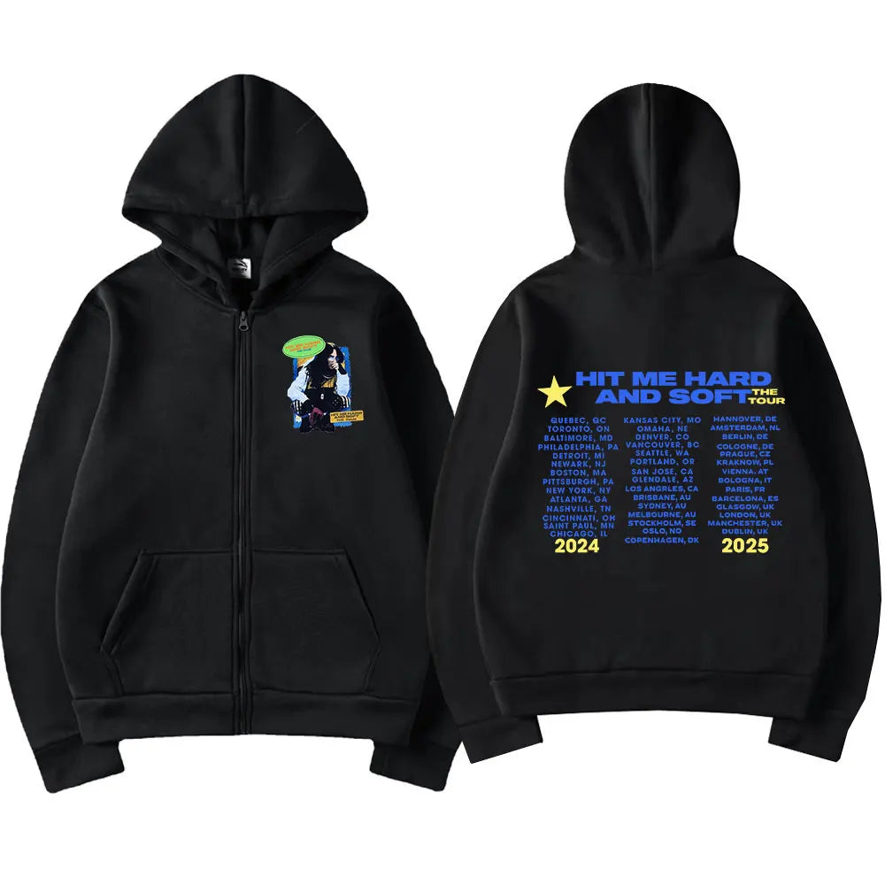 Hit Me Hard and Soft 2025 Tour Zipper Hoodies Fans Gift Men Women Clothing Pullovers Fashion Hip Hop Zip Up Sweatshirts Jackets