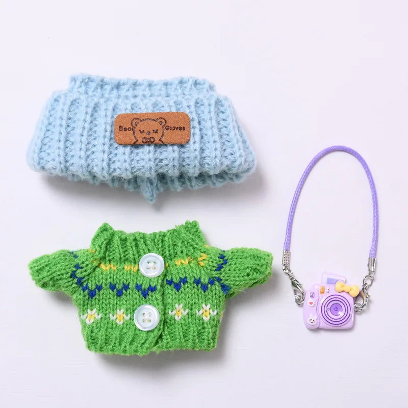 Doll Clothes Outfit Accessories For Korea Kpop EXO 17cm Labubu V2 V1 Winter Strawberry Love Sweater Anti freeze Kid Toy Gift