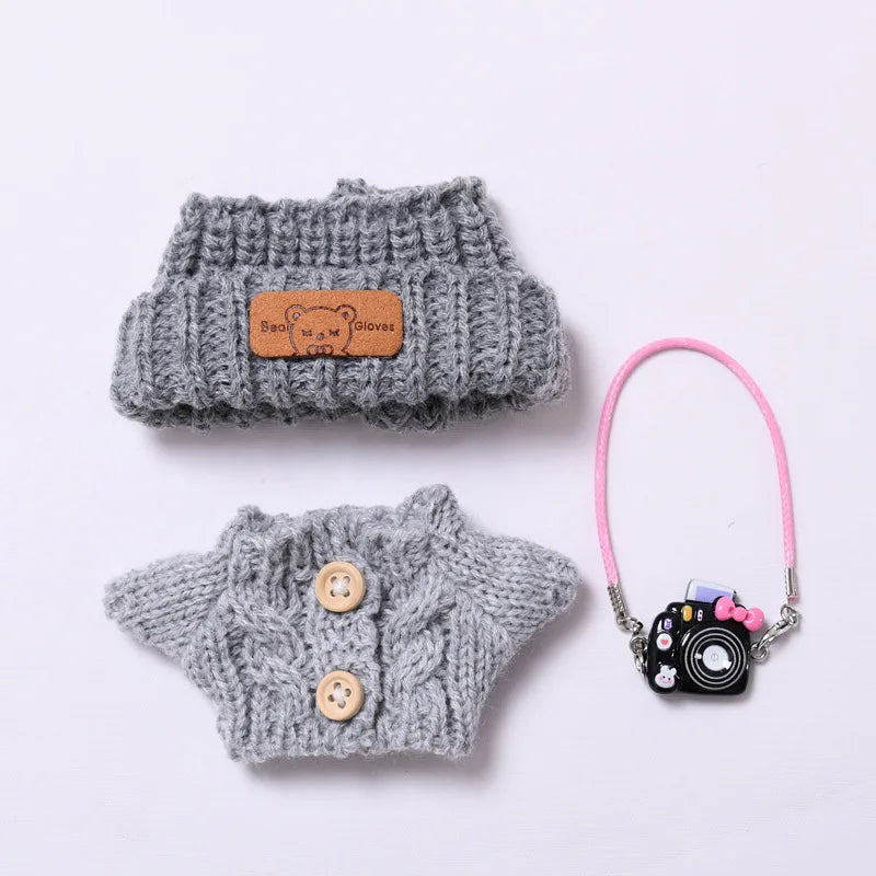Doll Clothes Outfit Accessories For Korea Kpop EXO 17cm Labubu V2 V1 Winter Strawberry Love Sweater Anti freeze Kid Toy Gift