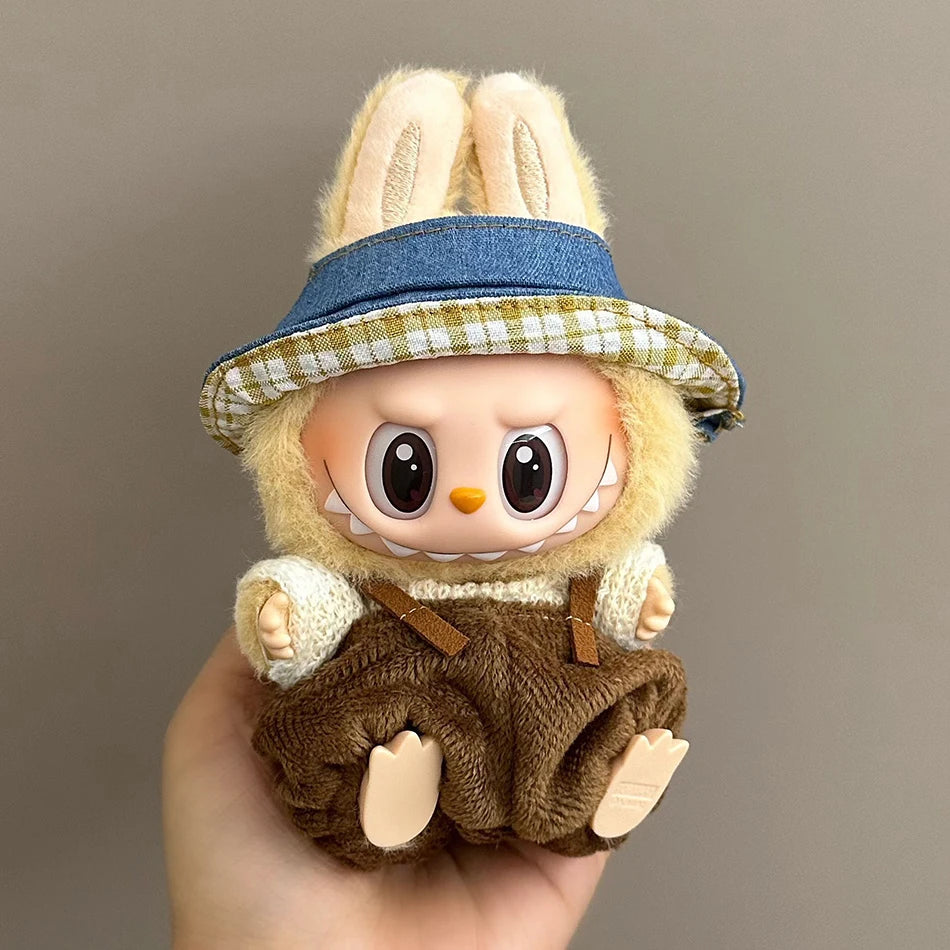 17cm Mini Plush Doll'S Clothes Outfit Accessories For Korea Kpop Exo Labubu II Idol Dolls Sitting Party Plaid overalls Clothing