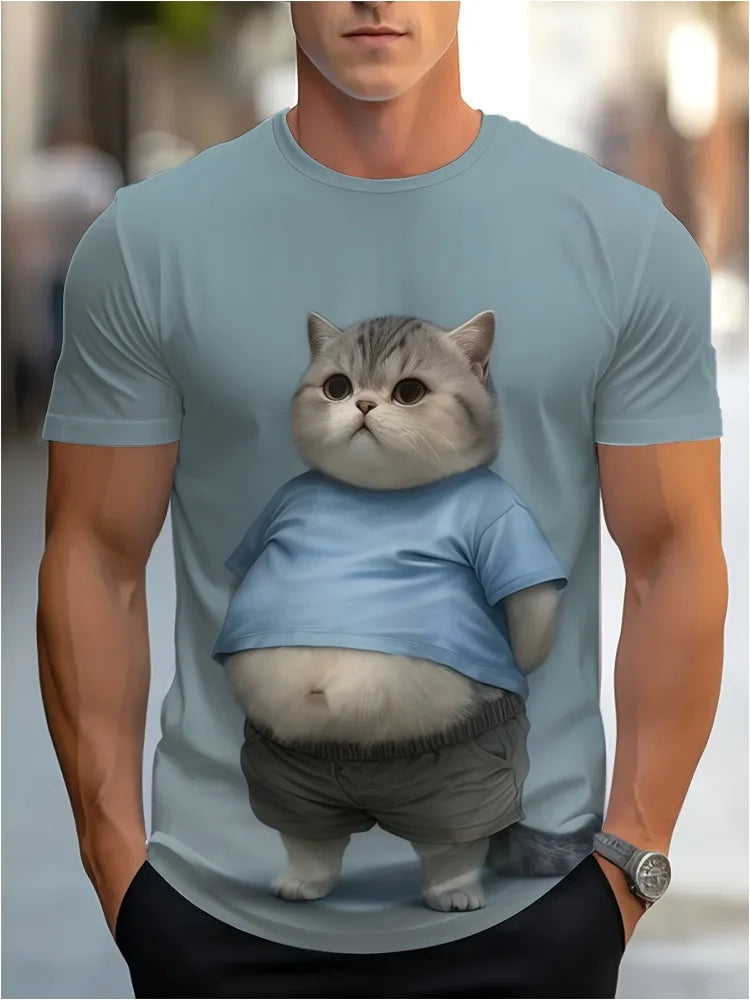 Fashion Sketch Animal Graphic Men T-Shirts Cats 3D Print Oversize Short Sleeve T-Shirt O-Neck Casual Men Women T-Shirt Clothing