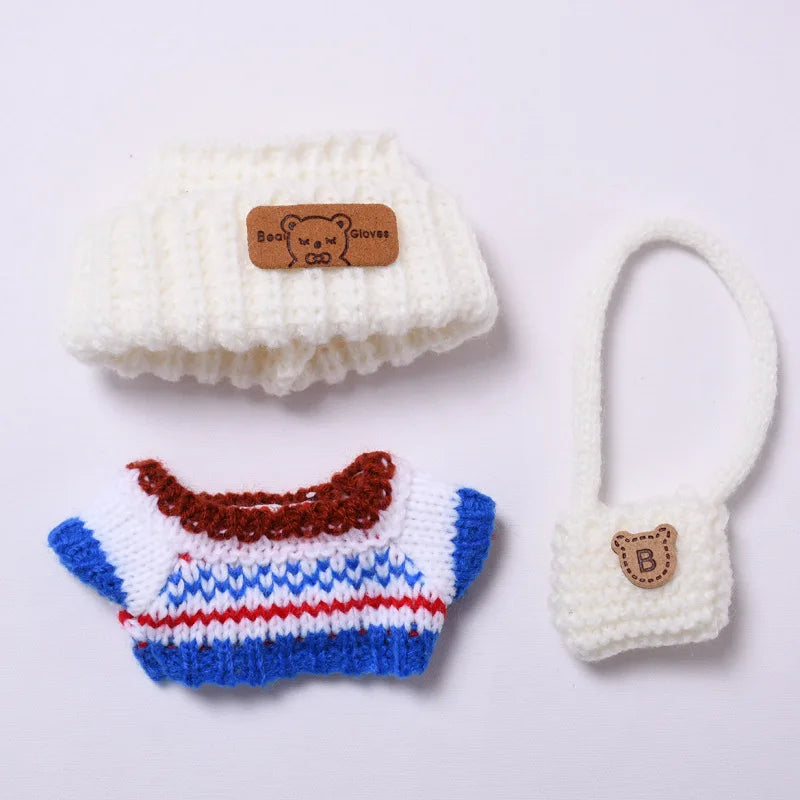 Doll Clothes Outfit Accessories For Korea Kpop EXO 17cm Labubu V2 V1 Winter Strawberry Love Sweater Anti freeze Kid Toy Gift