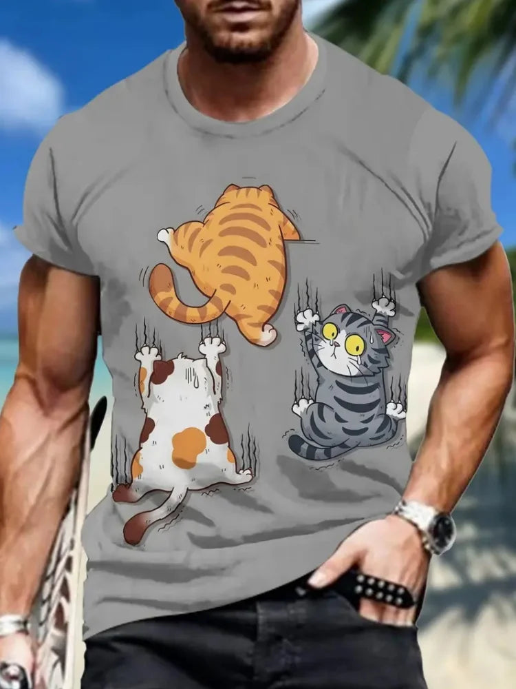 Fashion Sketch Animal Graphic Men T-Shirts Cats 3D Print Oversize Short Sleeve T-Shirt O-Neck Casual Men Women T-Shirt Clothing