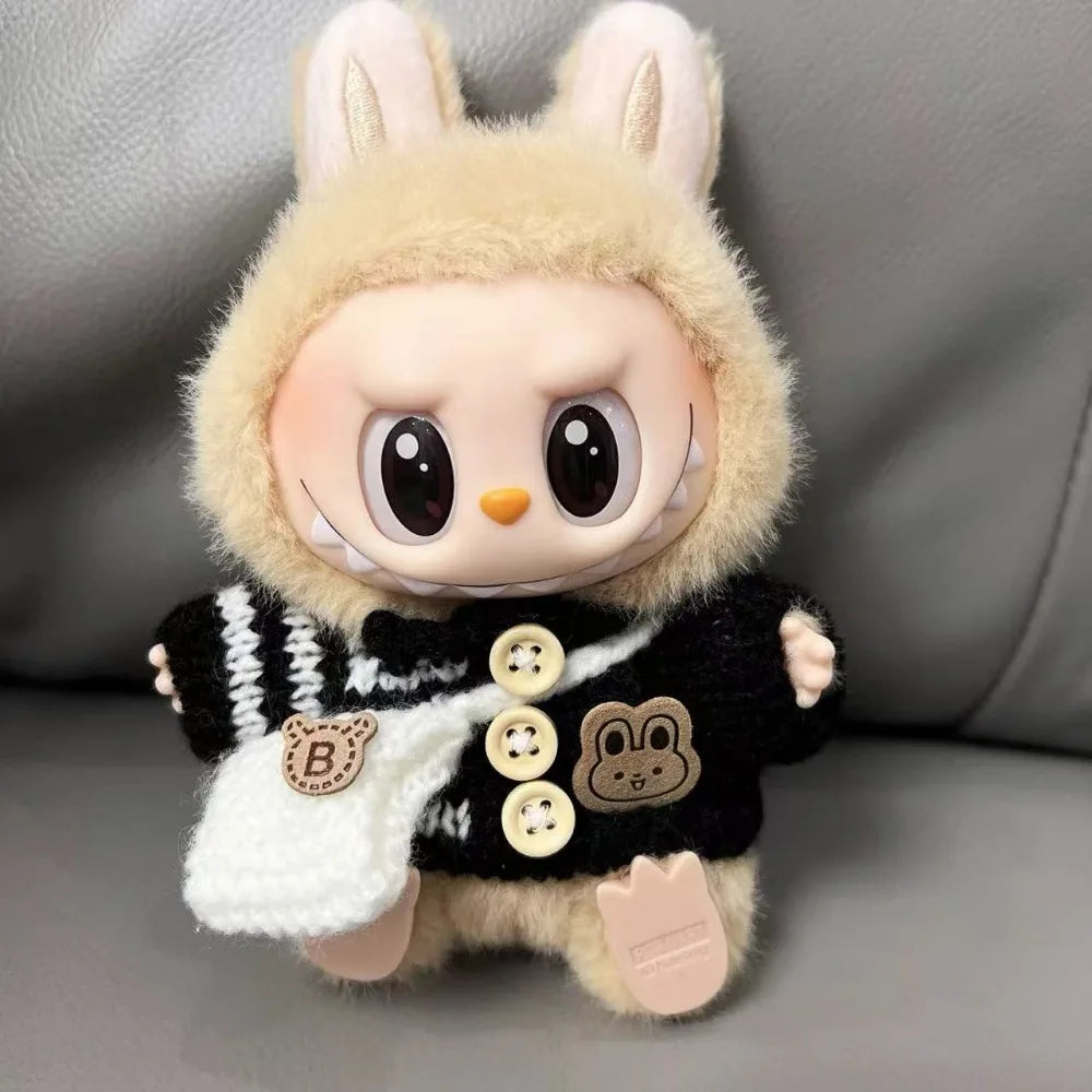 Doll Clothes Outfit Accessories For Korea Kpop EXO 17cm Labubu V2 V1 Winter Strawberry Love Sweater Anti freeze Kid Toy Gift