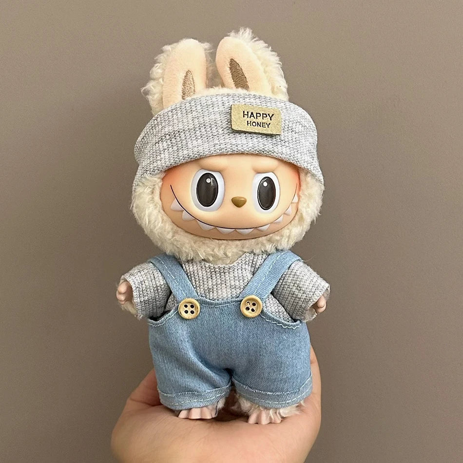 17cm Mini Plush Doll'S Clothes Outfit Accessories For Korea Kpop Exo Labubu II Idol Dolls Sitting Party Plaid overalls Clothing