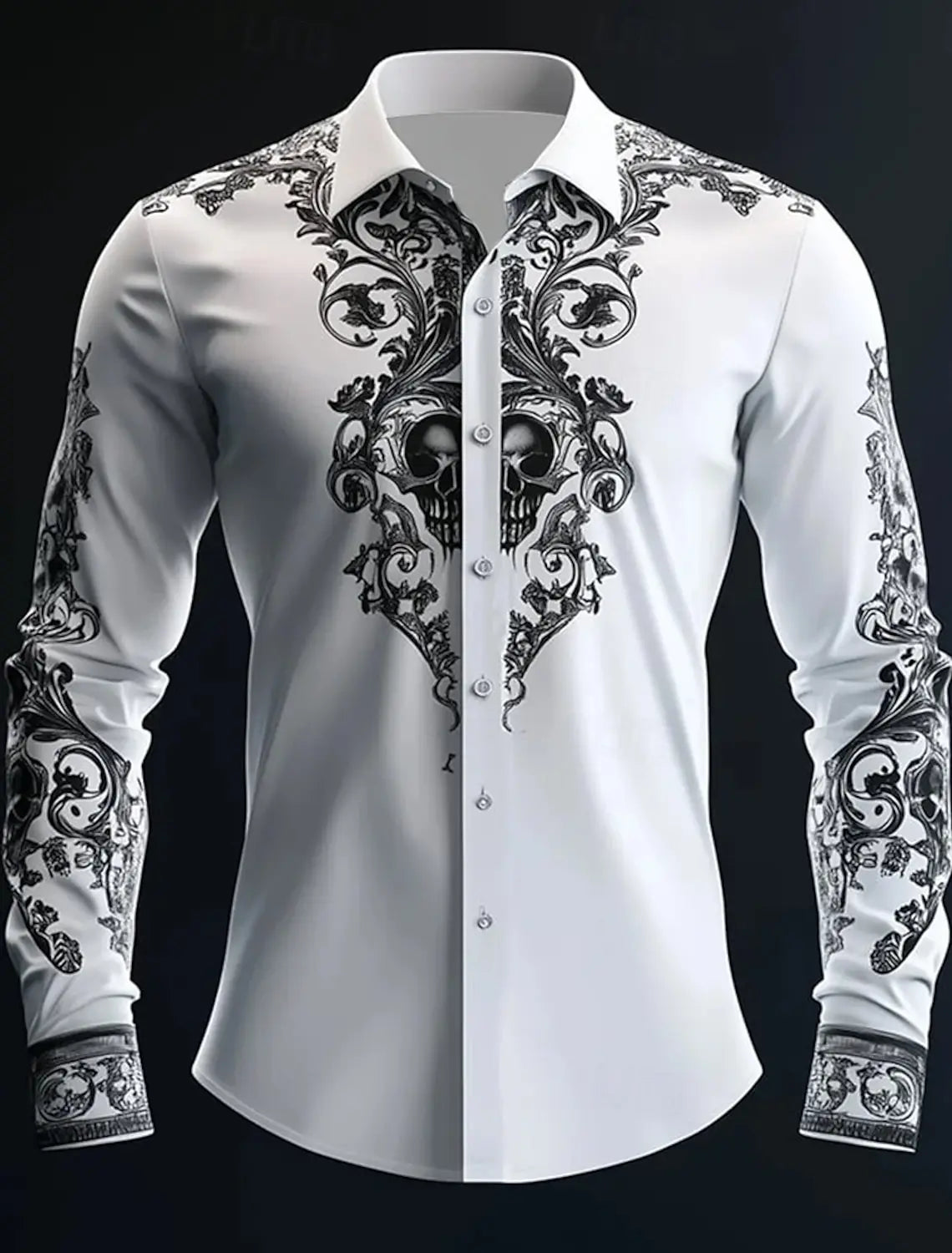 Hip Hop Skull Print Shirt Men Streetwear 2025 Long Sleeve Tops Urban Trendy Graphic Tee Shirt Casual Loose Fit Gothic Clothing