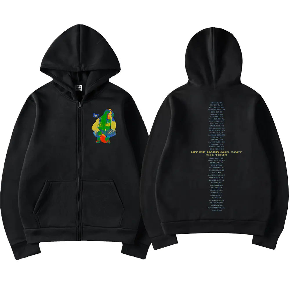 Hit Me Hard and Soft 2025 Tour Zipper Hoodies Fans Gift Men Women Clothing Pullovers Fashion Hip Hop Zip Up Sweatshirts Jackets