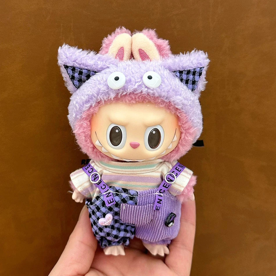 17cm Mini Plush Doll'S Clothes Outfit Accessories For Korea Kpop Exo Labubu II Idol Dolls Sitting Party Plaid overalls Clothing