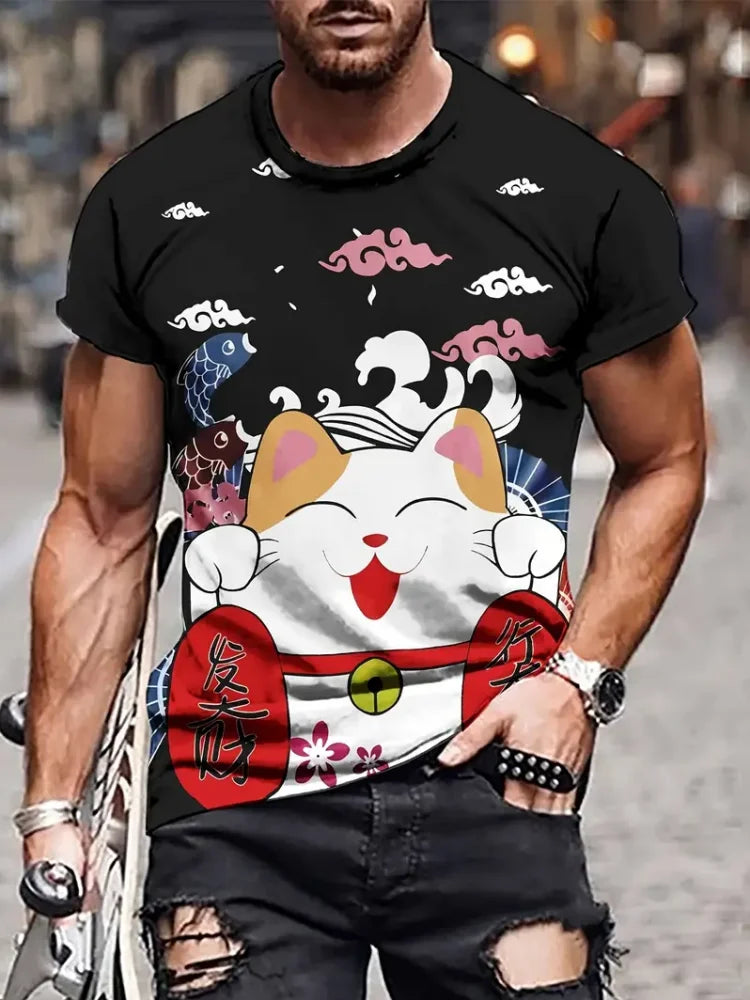 Fashion Sketch Animal Graphic Men T-Shirts Cats 3D Print Oversize Short Sleeve T-Shirt O-Neck Casual Men Women T-Shirt Clothing