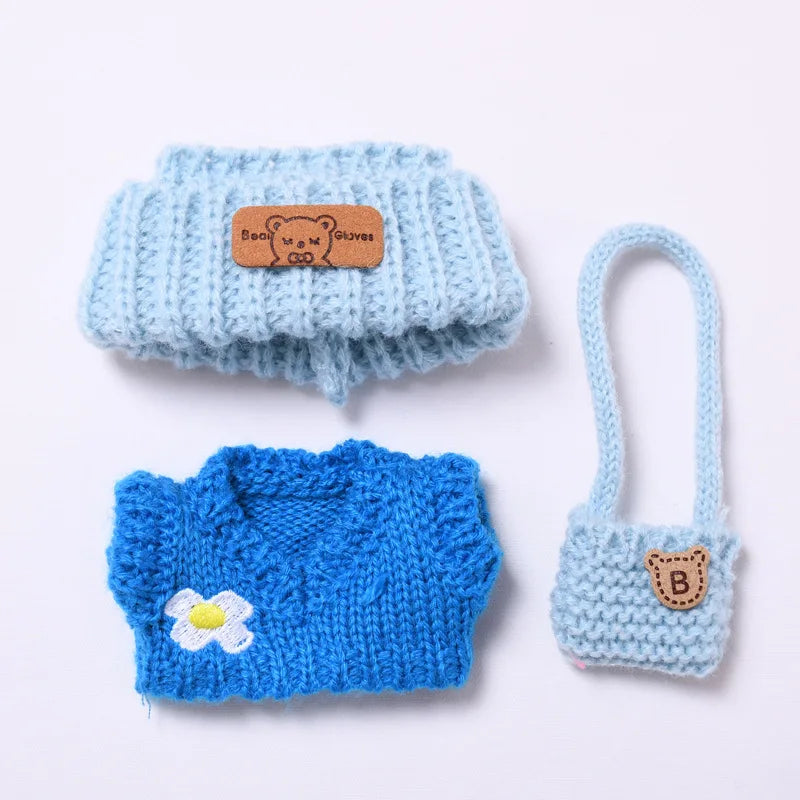 Doll Clothes Outfit Accessories For Korea Kpop EXO 17cm Labubu V2 V1 Winter Strawberry Love Sweater Anti freeze Kid Toy Gift