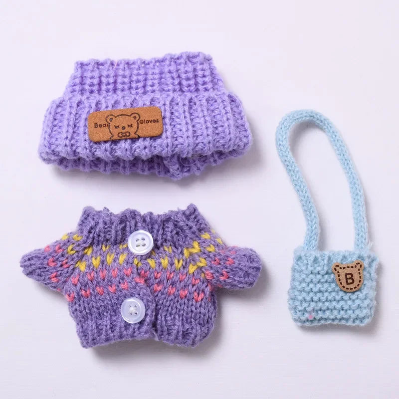Doll Clothes Outfit Accessories For Korea Kpop EXO 17cm Labubu V2 V1 Winter Strawberry Love Sweater Anti freeze Kid Toy Gift