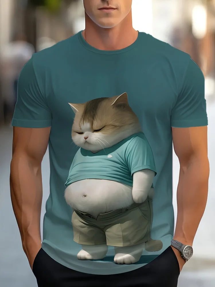 Fashion Sketch Animal Graphic Men T-Shirts Cats 3D Print Oversize Short Sleeve T-Shirt O-Neck Casual Men Women T-Shirt Clothing