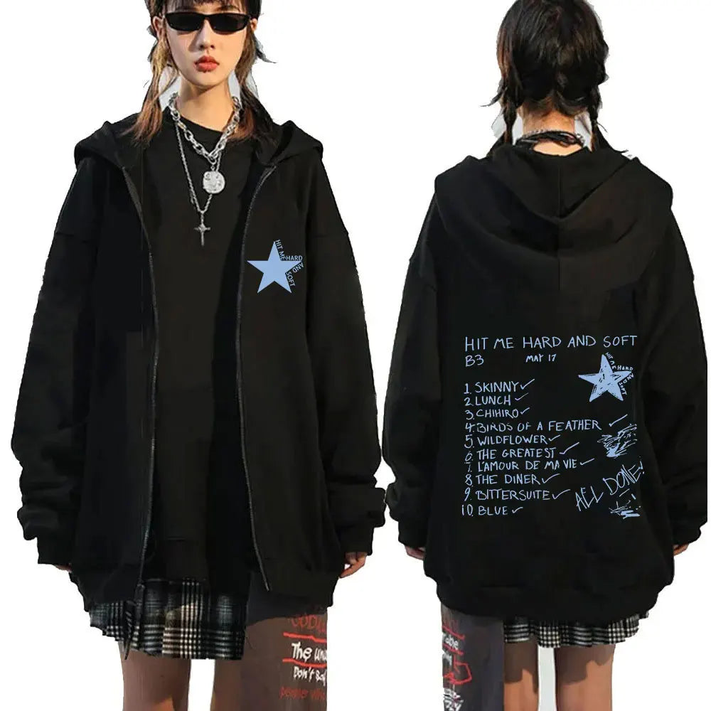 Hit Me Hard and Soft 2025 Tour Zipper Hoodies Fans Gift Men Women Clothing Pullovers Fashion Hip Hop Zip Up Sweatshirts Jackets