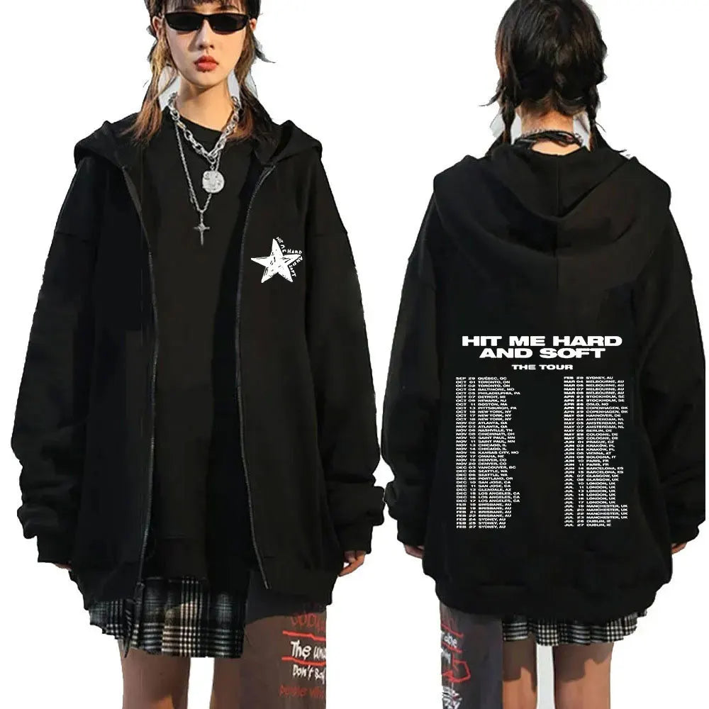 Hit Me Hard and Soft 2025 Tour Zipper Hoodies Fans Gift Men Women Clothing Pullovers Fashion Hip Hop Zip Up Sweatshirts Jackets