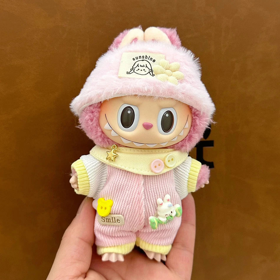 17cm Mini Plush Doll'S Clothes Outfit Accessories For Korea Kpop Exo Labubu II Idol Dolls Sitting Party Plaid overalls Clothing