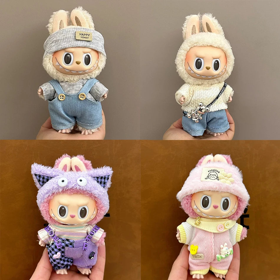 17cm Mini Plush Doll'S Clothes Outfit Accessories For Korea Kpop Exo Labubu II Idol Dolls Sitting Party Plaid overalls Clothing