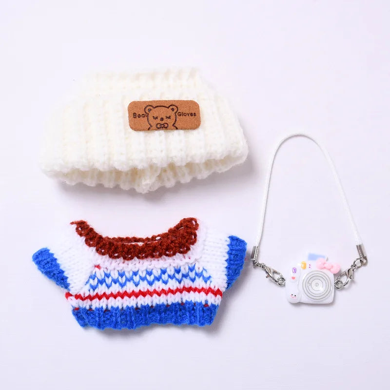 Doll Clothes Outfit Accessories For Korea Kpop EXO 17cm Labubu V2 V1 Winter Strawberry Love Sweater Anti freeze Kid Toy Gift