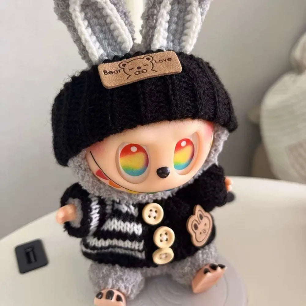 Doll Clothes Outfit Accessories For Korea Kpop EXO 17cm Labubu V2 V1 Winter Strawberry Love Sweater Anti freeze Kid Toy Gift