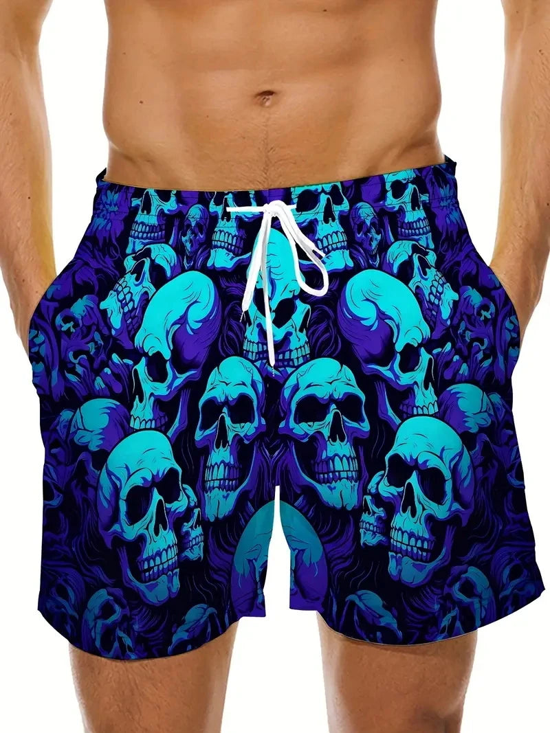 New Men Beach Pants Horror Skull 3D Printed Men's Shorts Summer Casual Quick-drying Trunks Men's Clothing Hawaiian Trendy Shorts