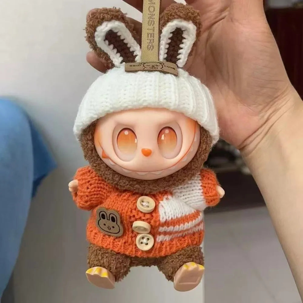 Doll Clothes Outfit Accessories For Korea Kpop EXO 17cm Labubu V2 V1 Winter Strawberry Love Sweater Anti freeze Kid Toy Gift
