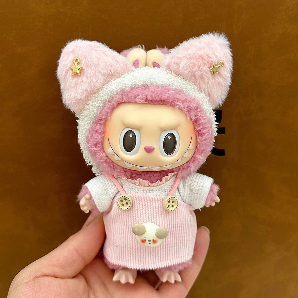 17cm Mini Plush Doll'S Clothes Outfit Accessories For Korea Kpop Exo Labubu II Idol Dolls Sitting Party Plaid overalls Clothing