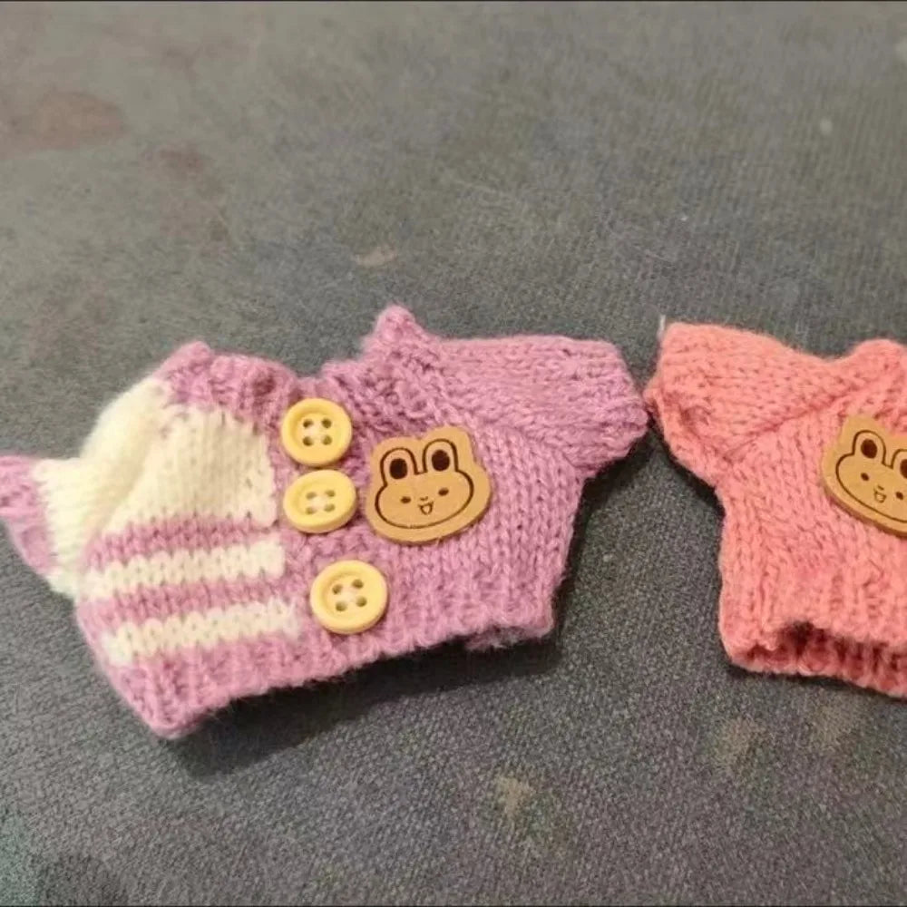 Doll Clothes Outfit Accessories For Korea Kpop EXO 17cm Labubu V2 V1 Winter Strawberry Love Sweater Anti freeze Kid Toy Gift
