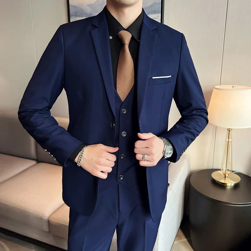 Men's High-Quality 3-Piece Business Casual Wedding Suit Vest Trousers Set Handsome Fashion Banquet Clothing S-6XL