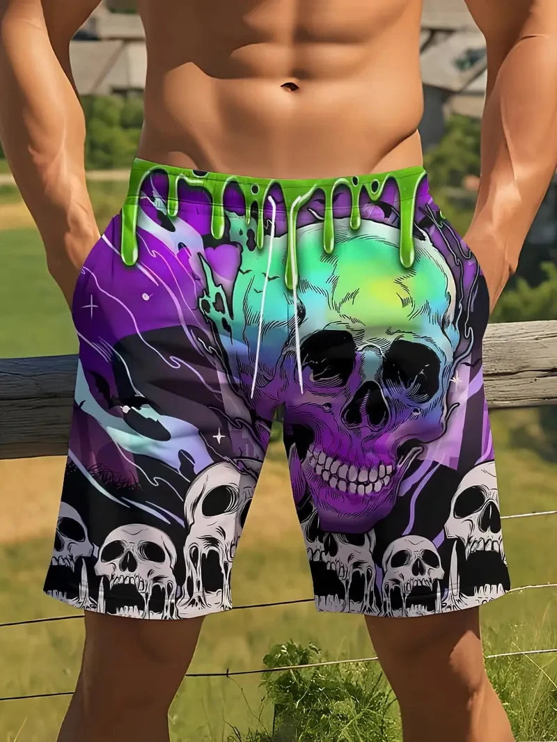 New Men Beach Pants Horror Skull 3D Printed Men's Shorts Summer Casual Quick-drying Trunks Men's Clothing Hawaiian Trendy Shorts
