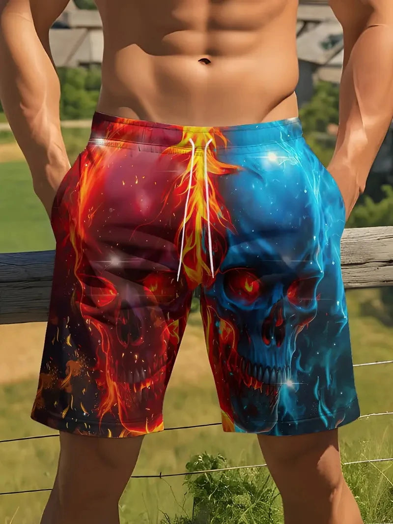 New Men Beach Pants Horror Skull 3D Printed Men's Shorts Summer Casual Quick-drying Trunks Men's Clothing Hawaiian Trendy Shorts