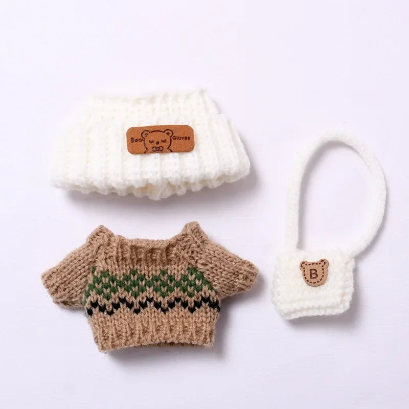 Doll Clothes Outfit Accessories For Korea Kpop EXO 17cm Labubu V2 V1 Winter Strawberry Love Sweater Anti freeze Kid Toy Gift