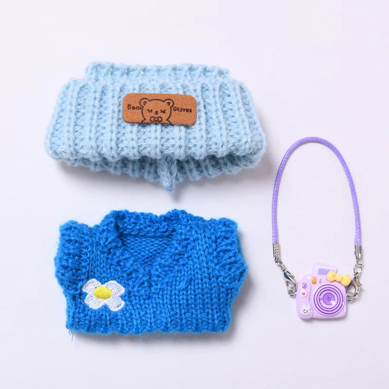 Doll Clothes Outfit Accessories For Korea Kpop EXO 17cm Labubu V2 V1 Winter Strawberry Love Sweater Anti freeze Kid Toy Gift