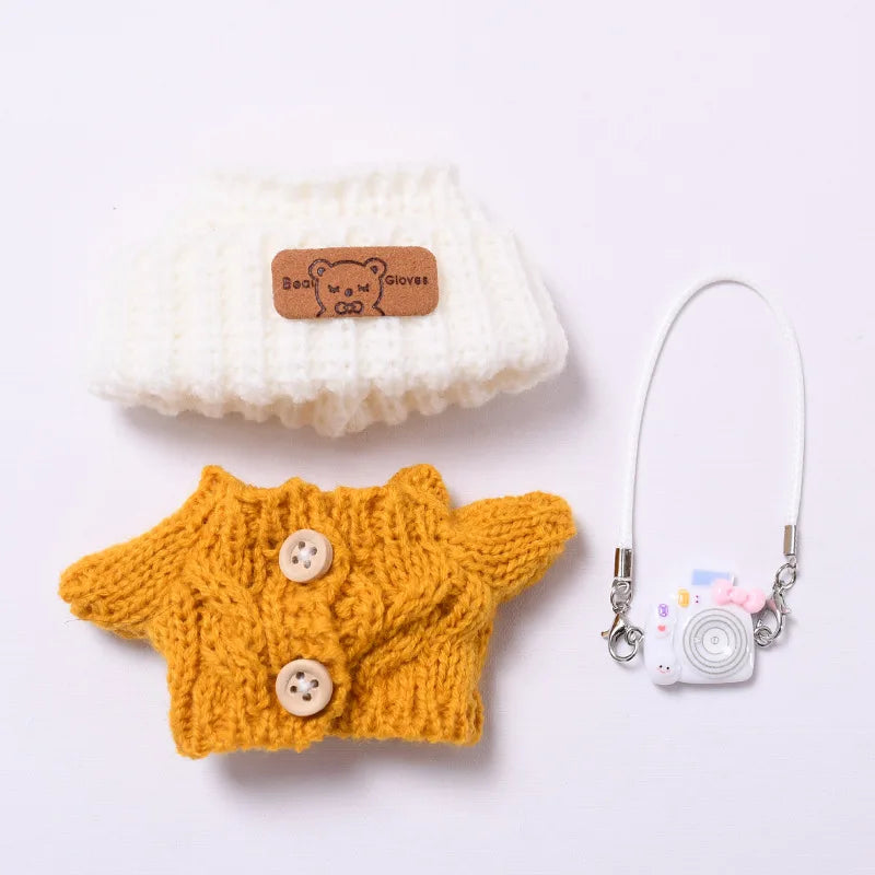 Doll Clothes Outfit Accessories For Korea Kpop EXO 17cm Labubu V2 V1 Winter Strawberry Love Sweater Anti freeze Kid Toy Gift