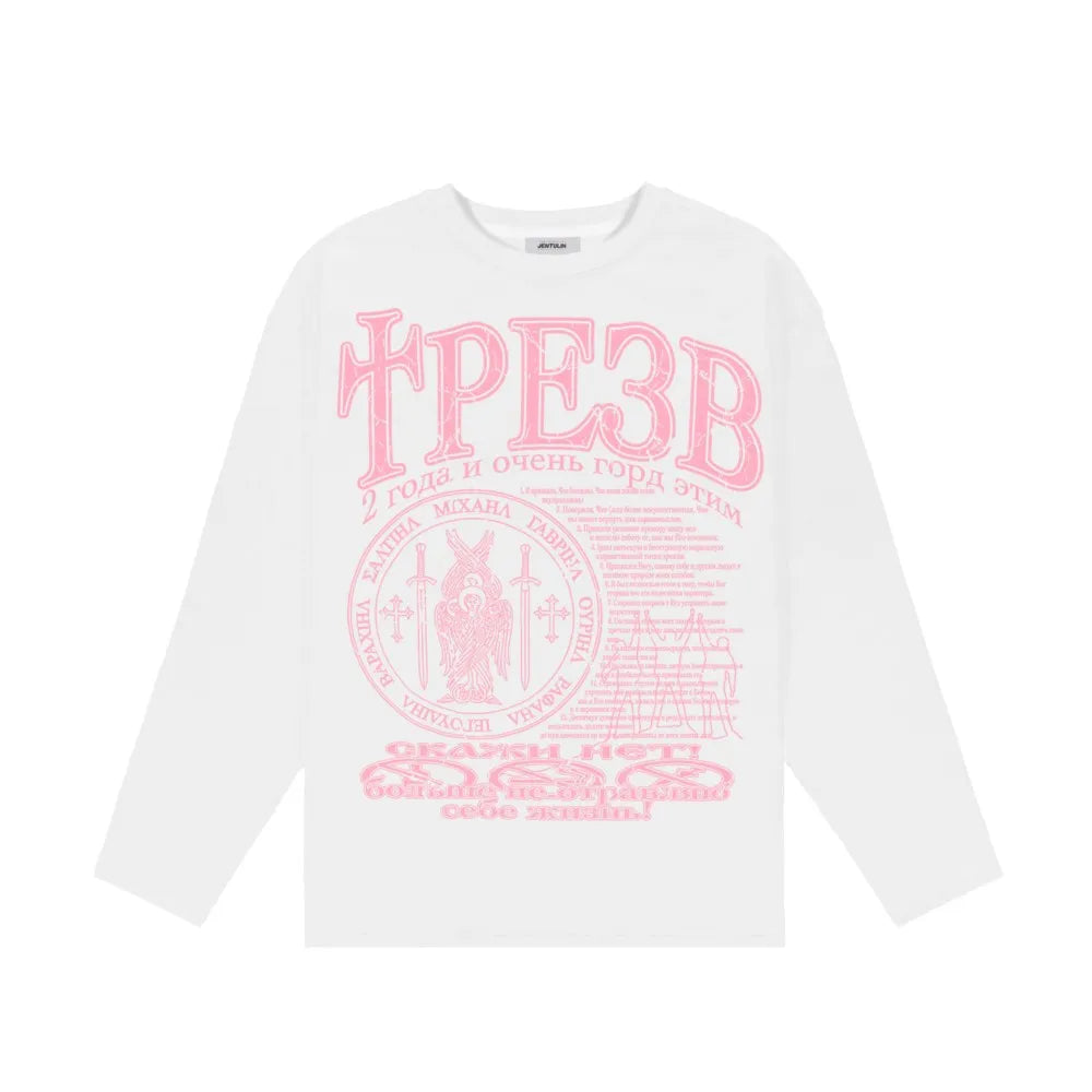 Oversized Men's Clothing Streetwear Sober Print Autumn Hip Hop Korean Long Sleeve Y2k Tops Tee Cotton Graphic Unisex Tshirt Goth