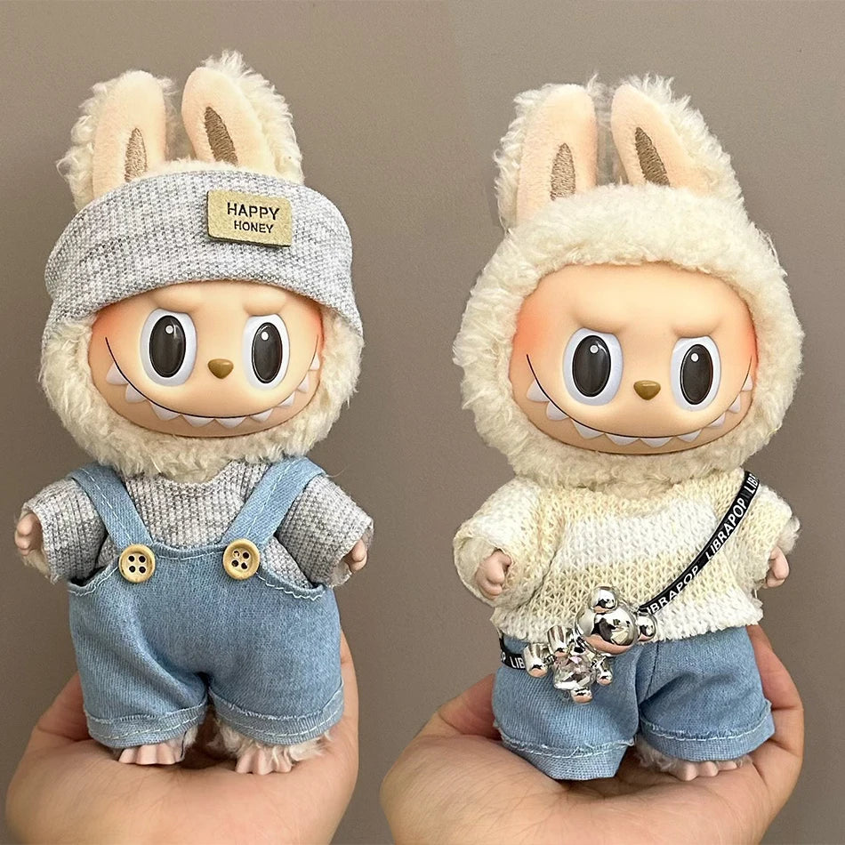 17cm Mini Plush Doll'S Clothes Outfit Accessories For Korea Kpop Exo Labubu II Idol Dolls Sitting Party Plaid overalls Clothing