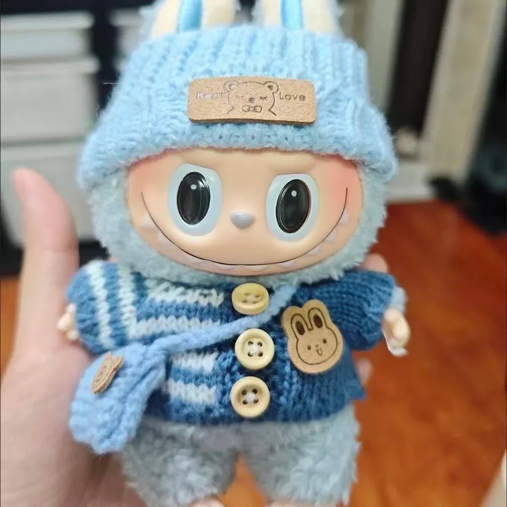 Doll Clothes Outfit Accessories For Korea Kpop EXO 17cm Labubu V2 V1 Winter Strawberry Love Sweater Anti freeze Kid Toy Gift