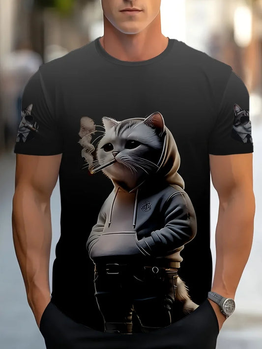 Fashion Sketch Animal Graphic Men T-Shirts Cats 3D Print Oversize Short Sleeve T-Shirt O-Neck Casual Men Women T-Shirt Clothing