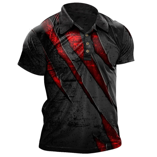 Vintage Men's Polo Shirt Scratch Print Casual Short Sleeve T-Shirt Lapel Buttons Golf Sport Shirt Fashion Oversized Men Clothing